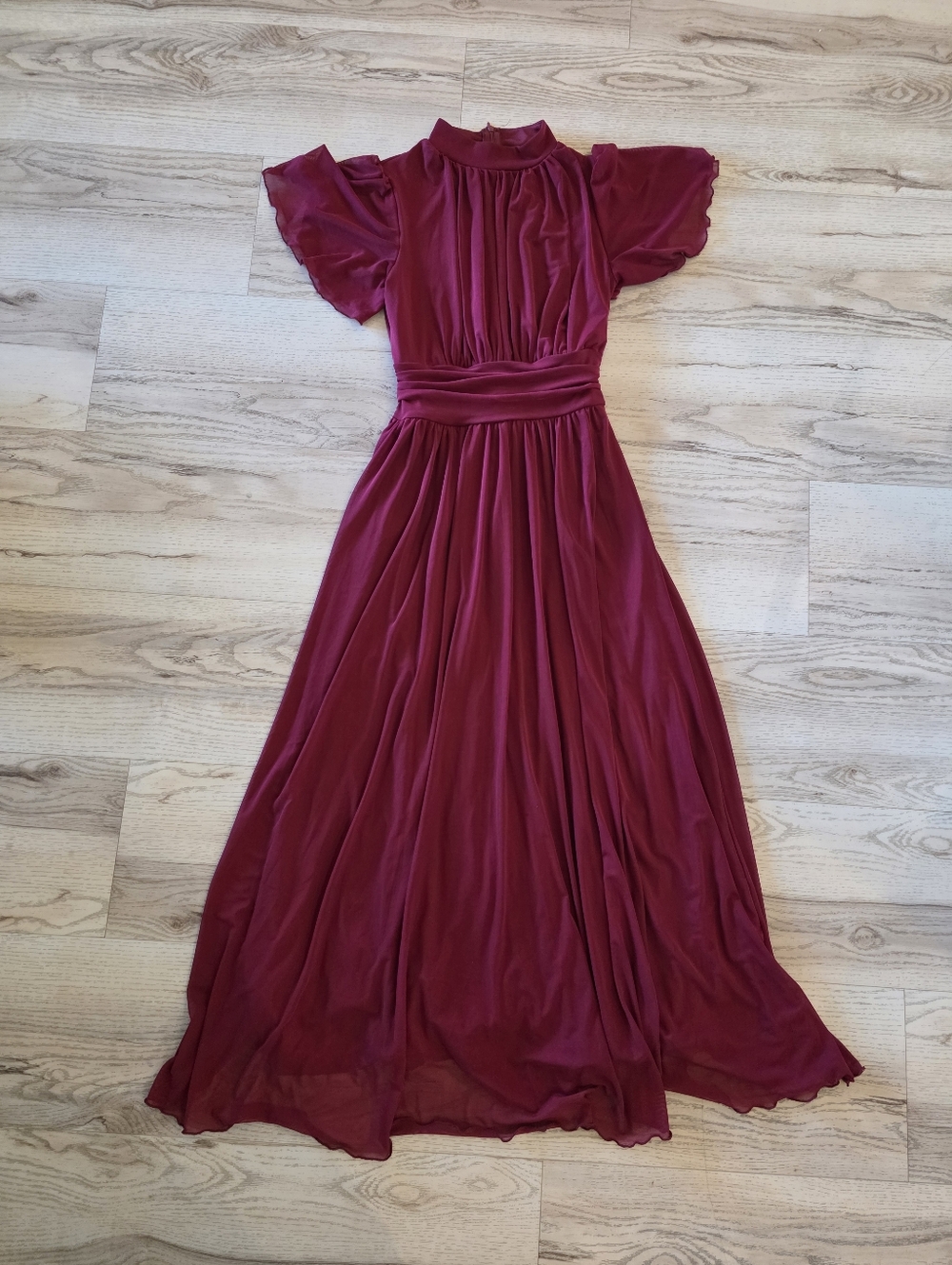 Burgundy A-Line Maxi Dress with Flutter Sleeves Size XS/S